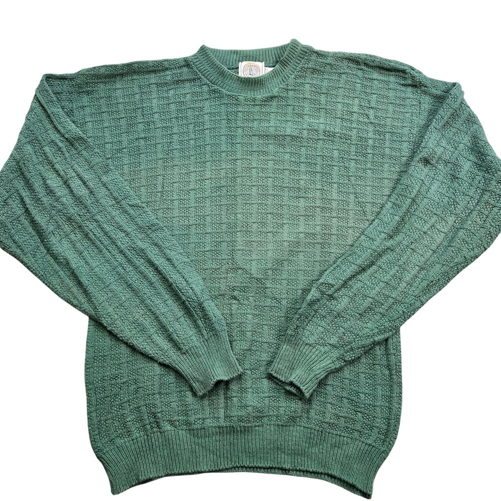 Cape Isle Knitters Sweater Mens XL Green Crew Neck Cotton Tight-Knit Pullover